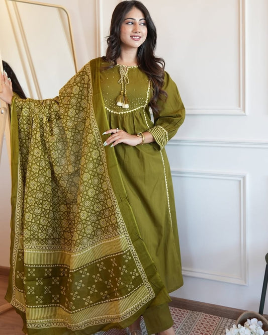 Green Kurti pant with hand work