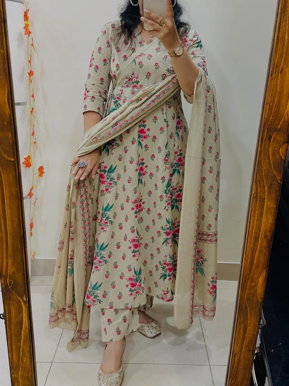 White Jaipuri Floral Print Idaho Pattern Suit