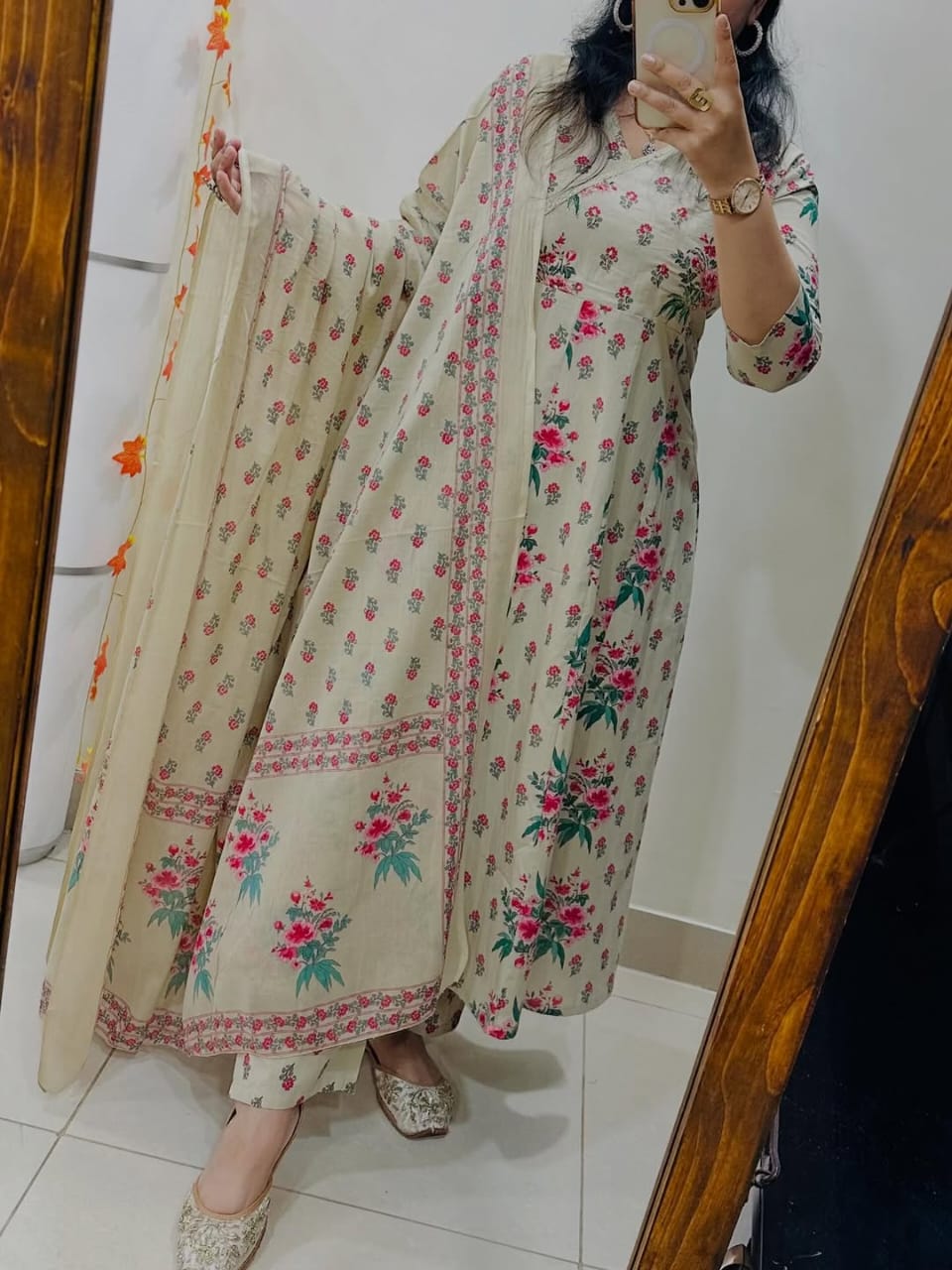 White Jaipuri Floral Print Idaho Pattern Suit
