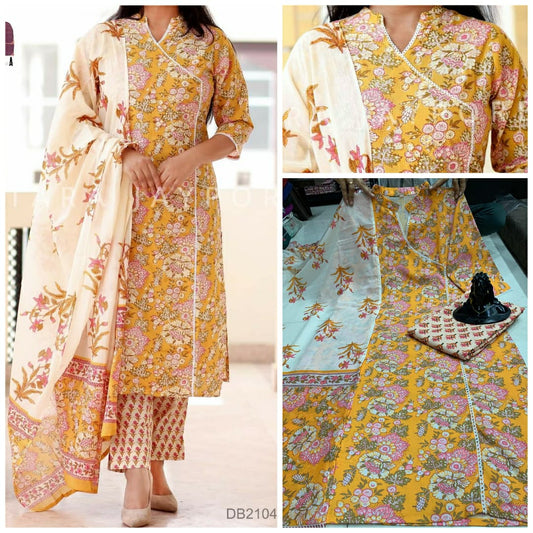 Yellow floral rayon printed kurta set