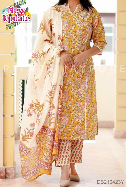 Yellow floral rayon printed kurta set