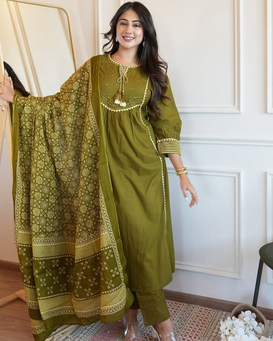 Green Kurti pant with hand work