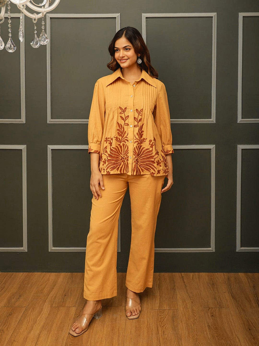 Yellow Cord set with beautifully embroidery work