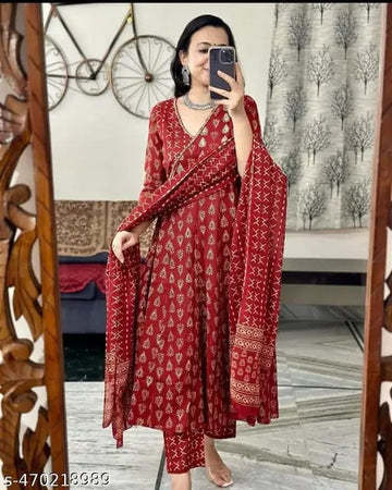 Red anarkali dress with dupatta