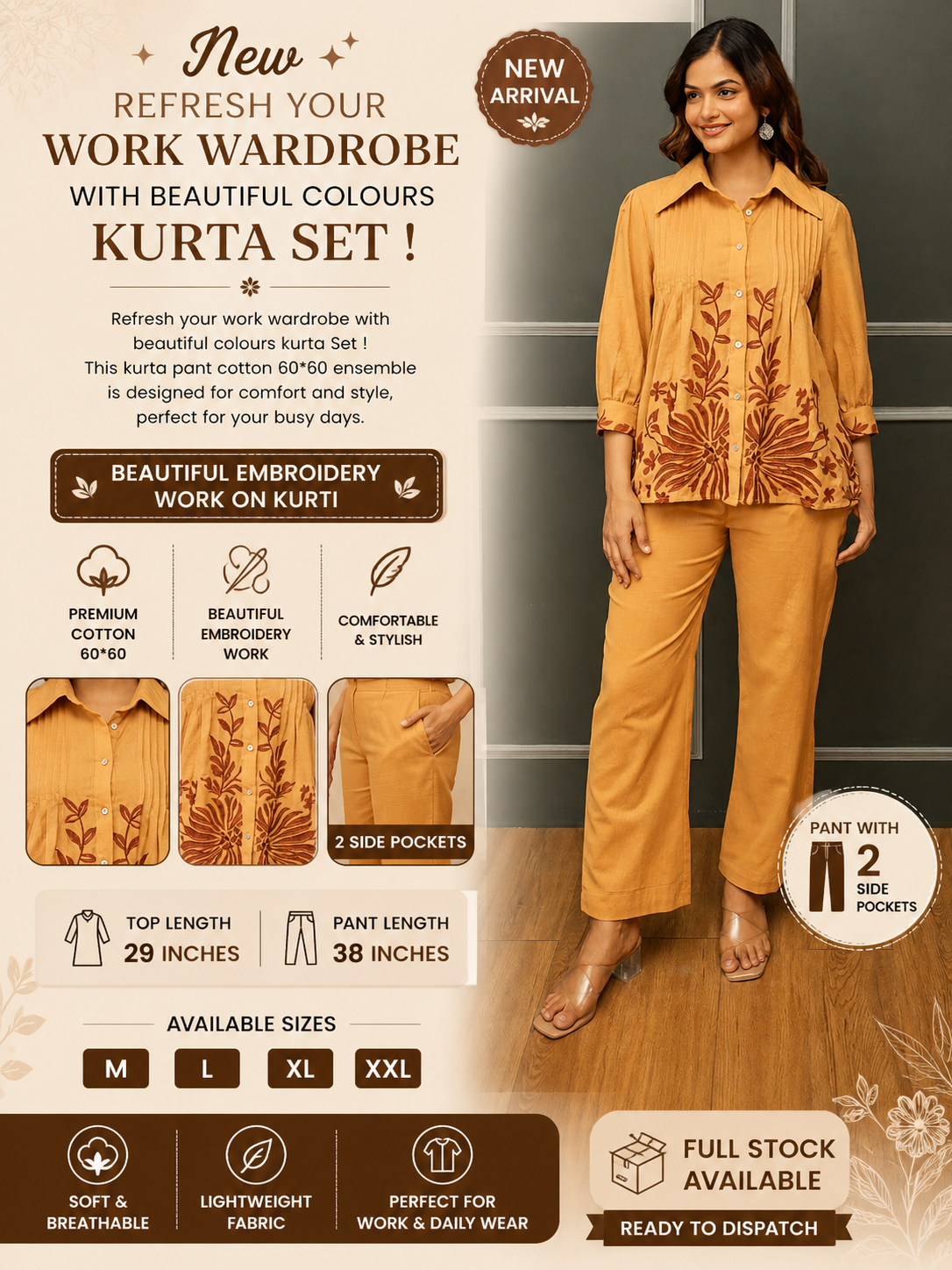 Yellow Cord set with beautifully embroidery work