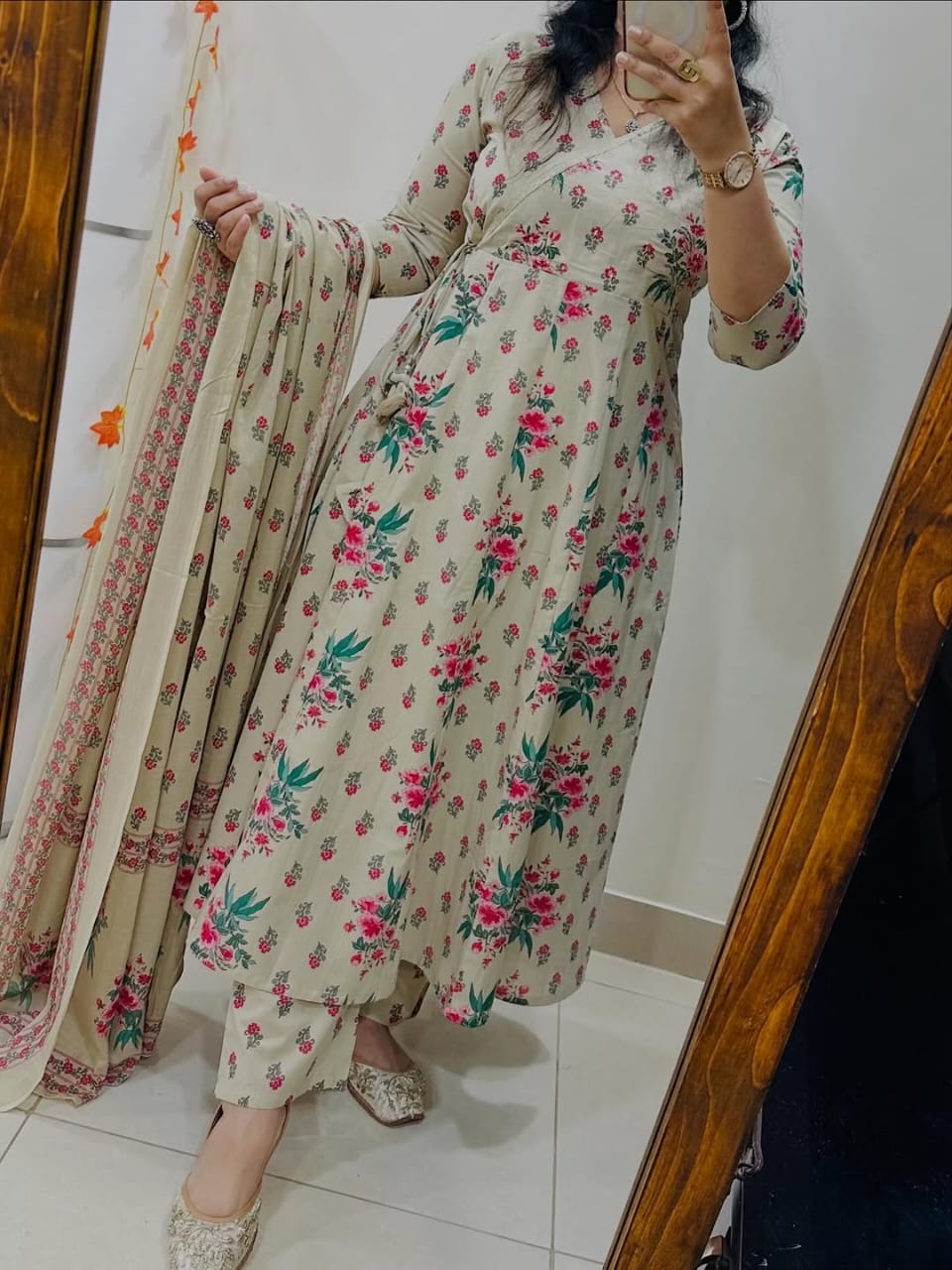 White Jaipuri Floral Print Idaho Pattern Suit