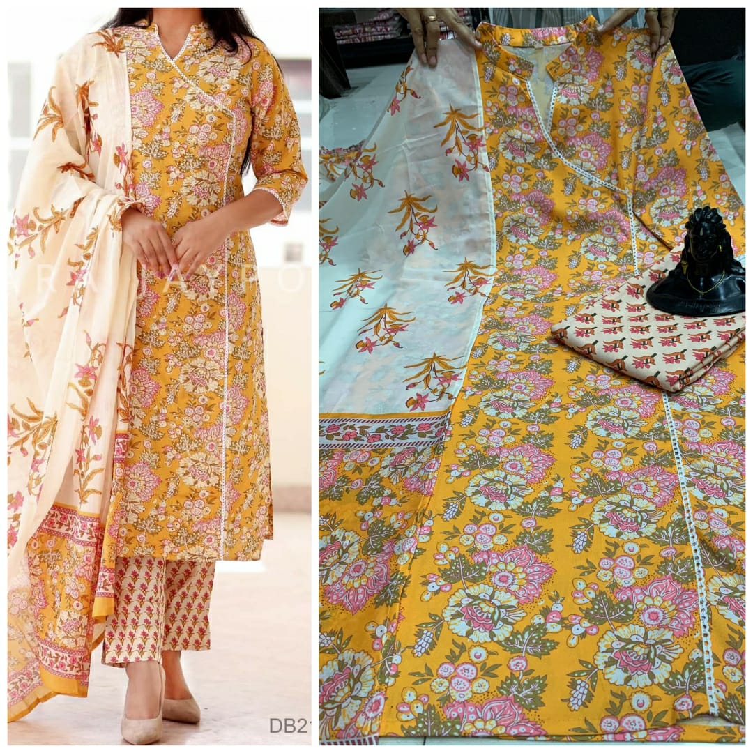 Yellow floral rayon printed kurta set