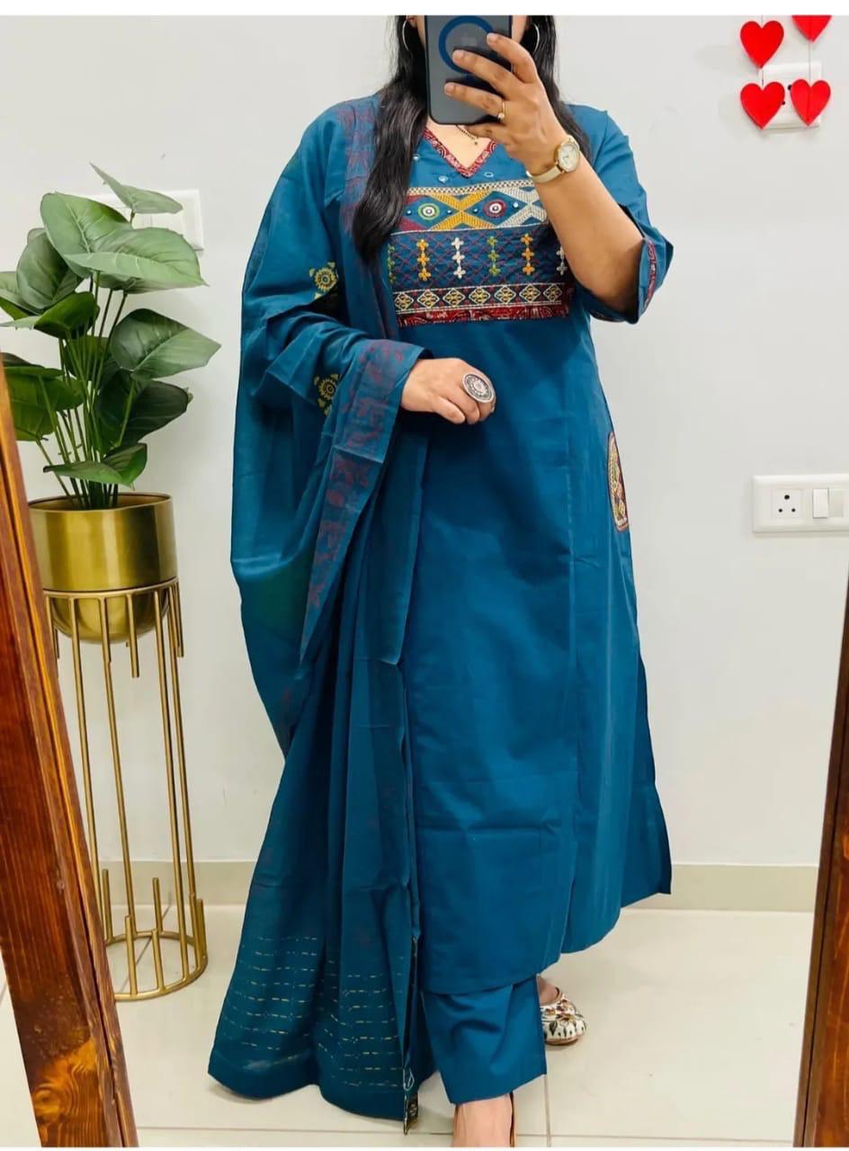 Teal blue Kurti pant with plazzo