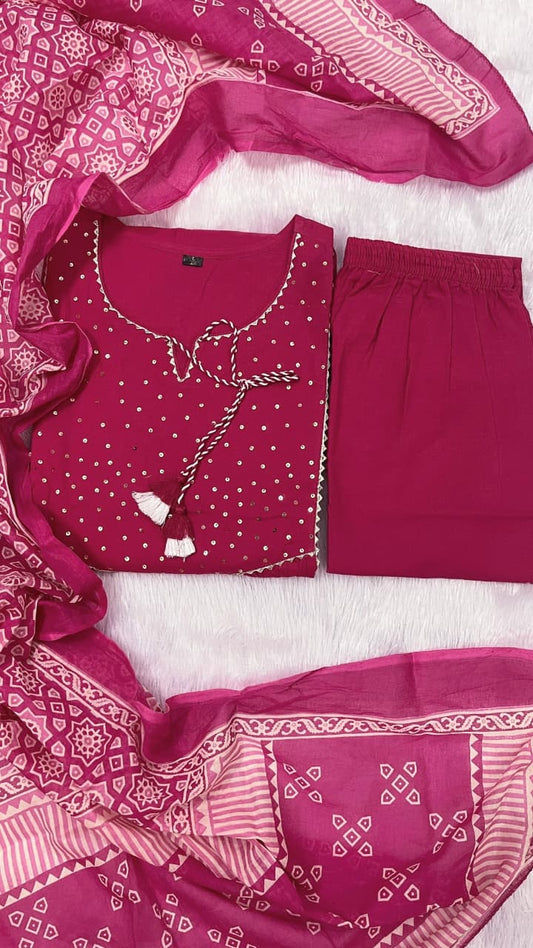 Pure red cotton Kurti pant with hand work