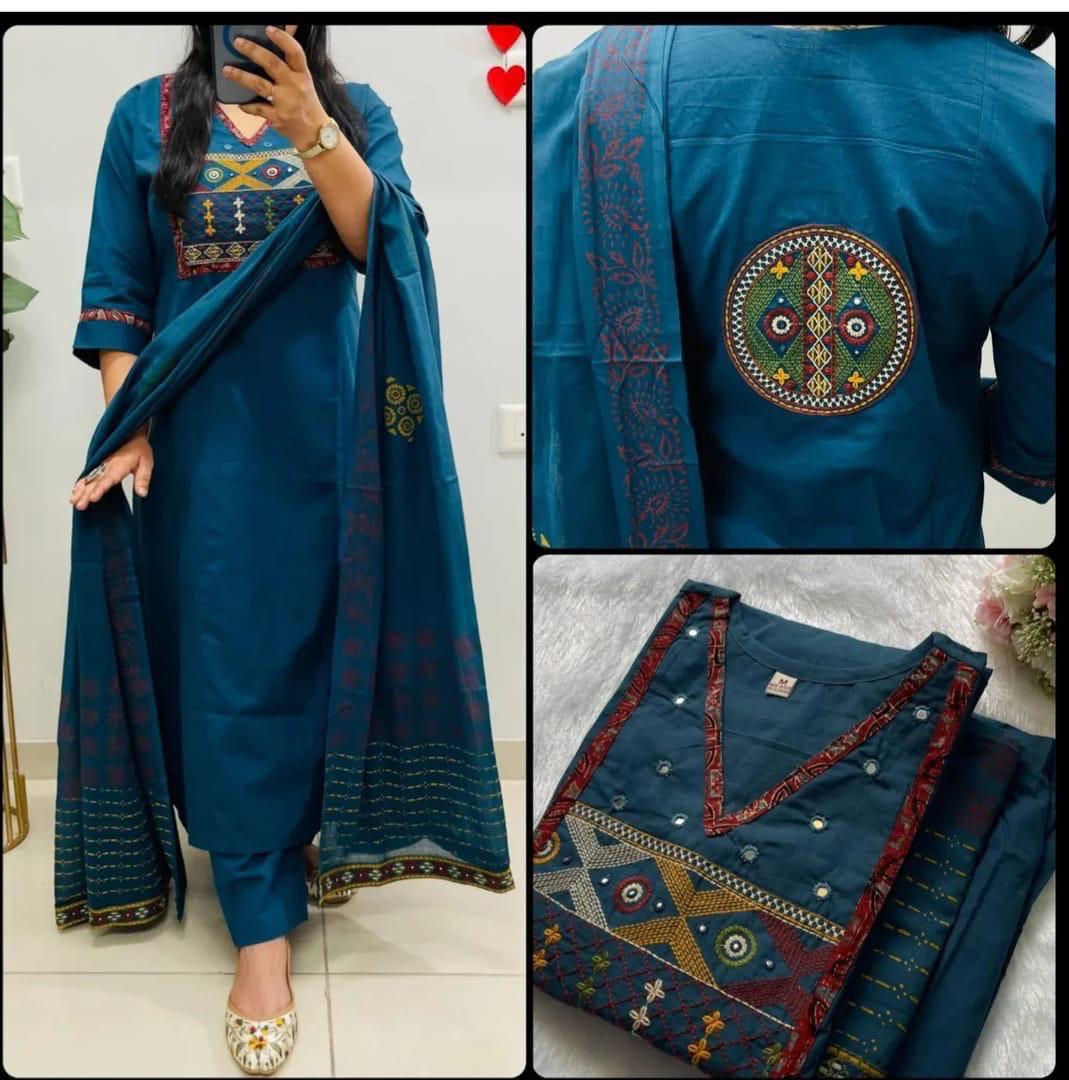 Teal blue Kurti pant with plazzo