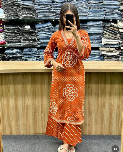 Jaipur bandhani print kurti and palazzo