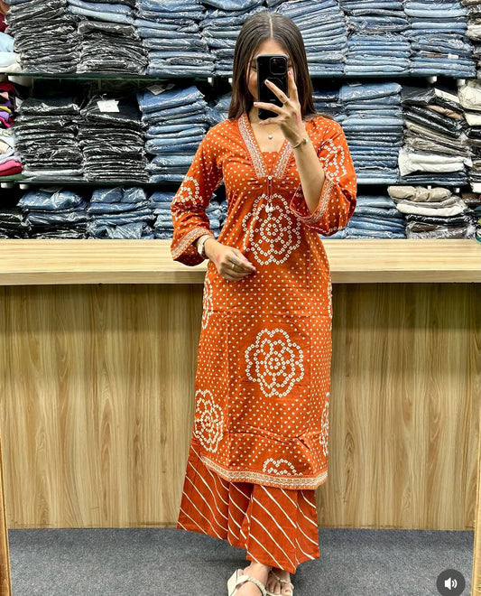 Jaipur bandhani print kurti and palazzo