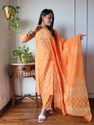 Cotton Suits with Matching Dupatta in nice orange  Colors