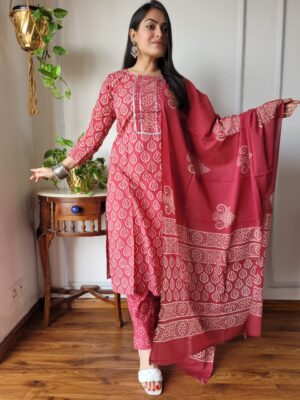 Stitched Cotton Suits with Matching Dupatta in Beautiful Colours