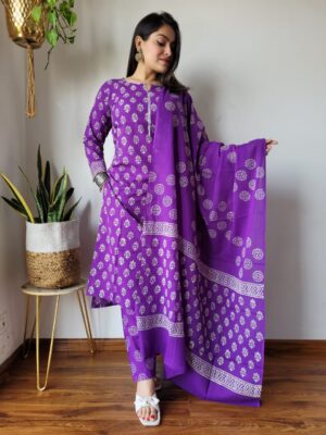 Stitched Cotton Suits with Matching Dupatta in Beautiful Colours