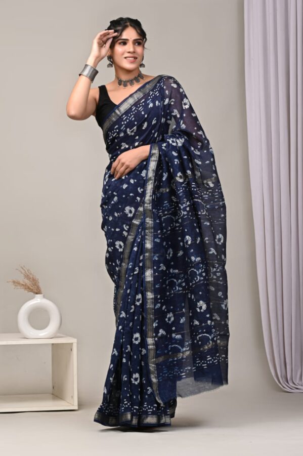 Hand block printed Maheswari silk sarees - Image 2