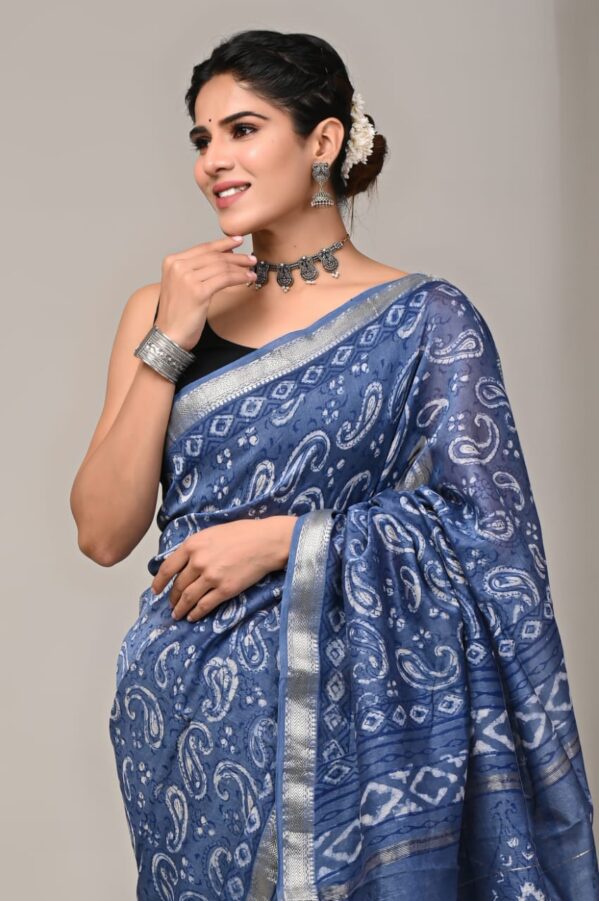 Hand block printed Maheswari silk sarees - Image 3