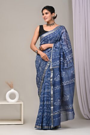 Hand block printed Maheswari silk sarees