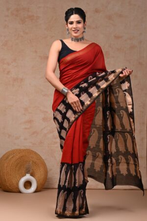 maheswari cotton saree  bagru print