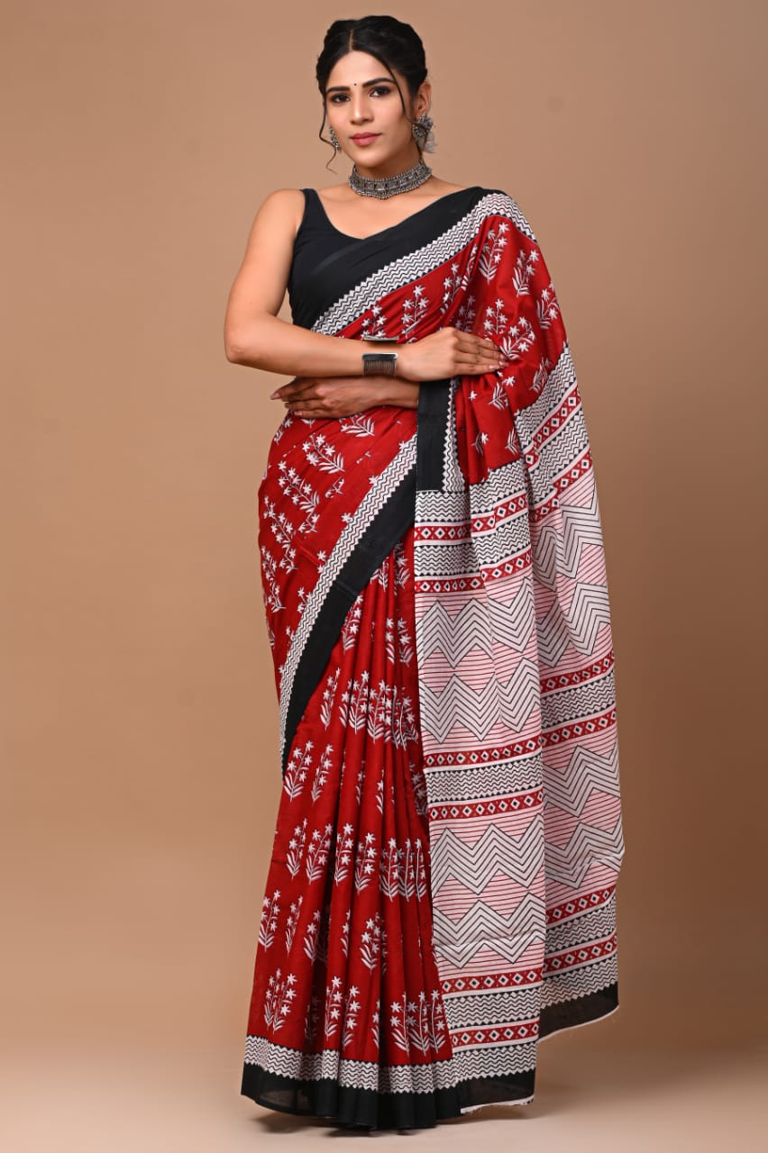 Red and Black Handloom Saree