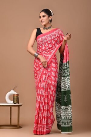 Pink and Green Handloom Saree