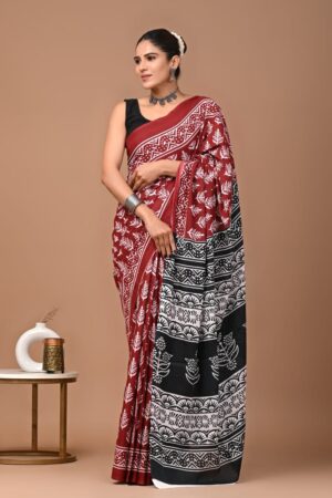 Red and Black Paisley Saree