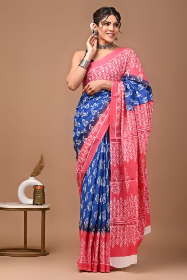 blue and pink handloom saree