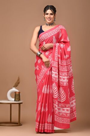 Elegant Pink Cotton Saree with Floral Motifs