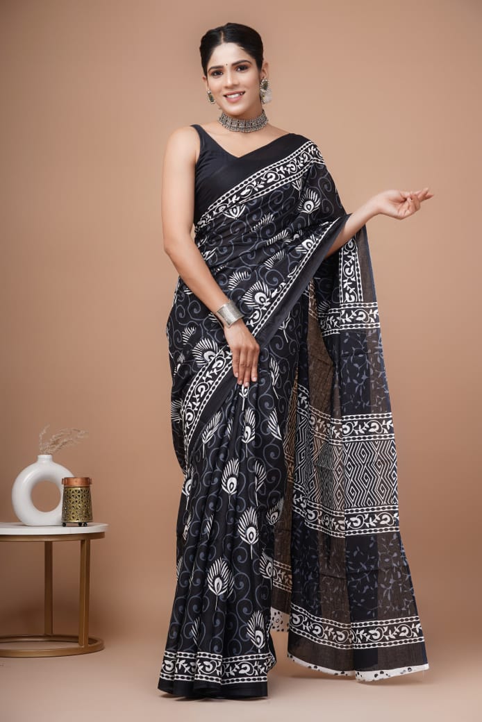 Elegant Black and White Handloom Sari