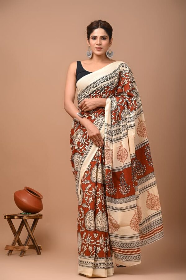 Rust and Cream Traditional Saree